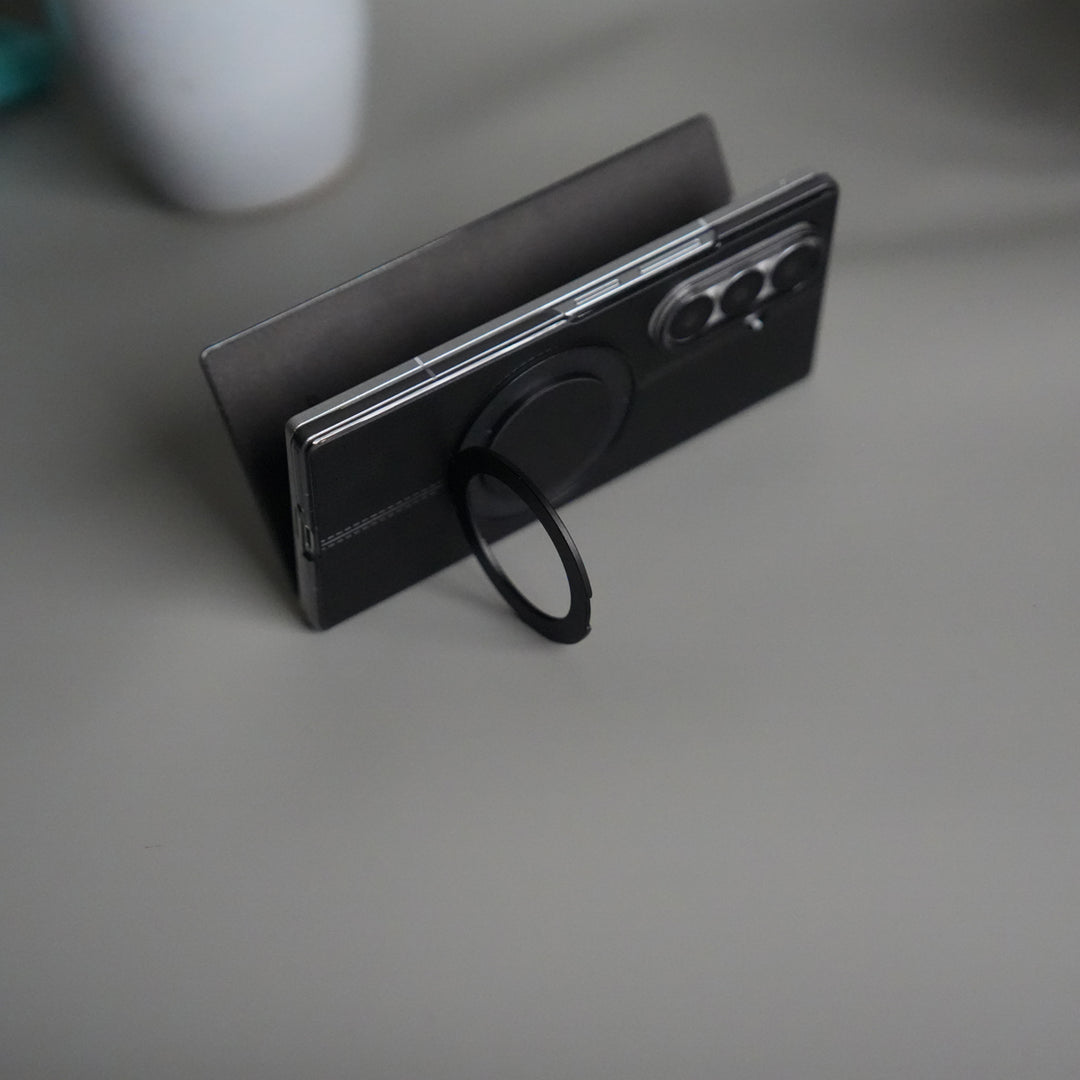 Galaxy Z Fold 5 Luxury Leather Rotating Ring Stand Case