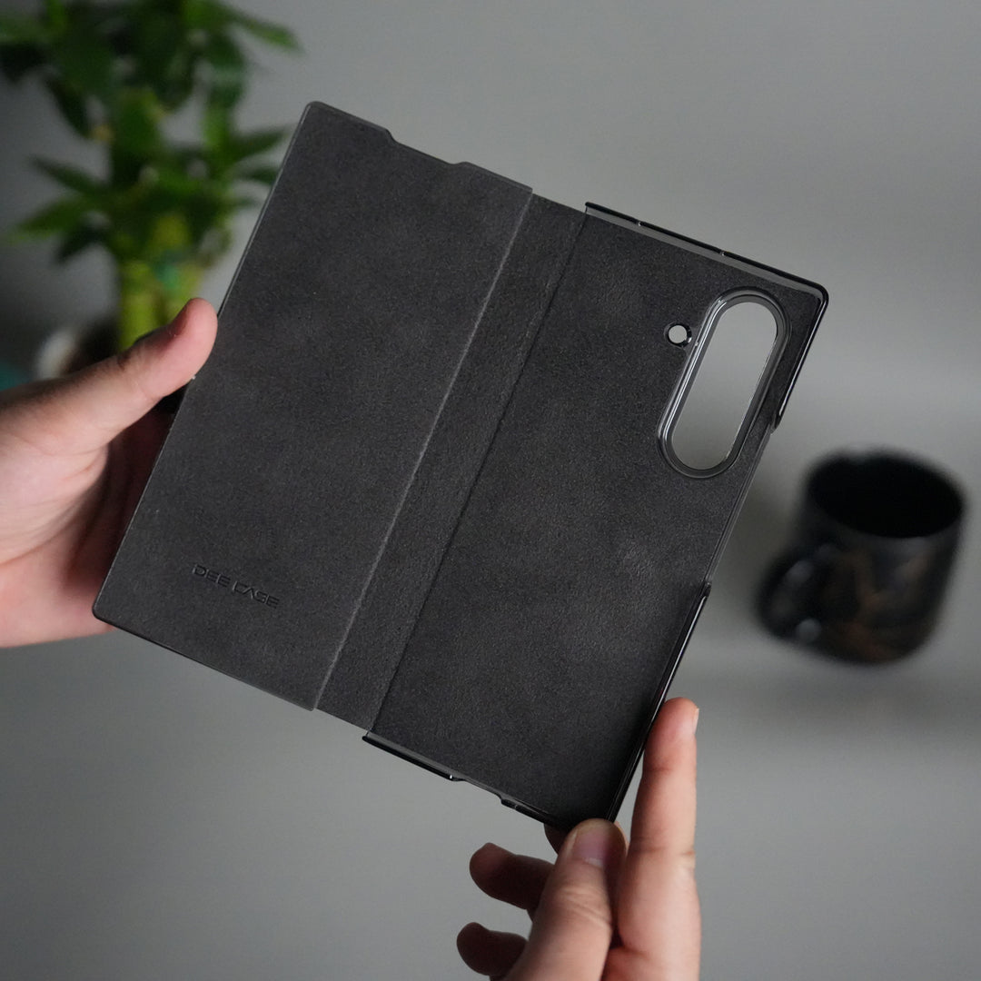 Galaxy Z Fold 5 Luxury Leather Rotating Ring Stand Case