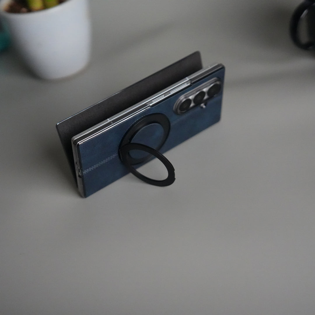 Galaxy Z Fold 5 Luxury Leather Rotating Ring Stand Case