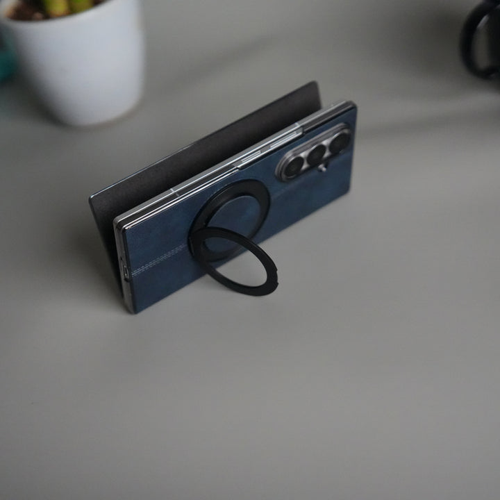 Galaxy Z Fold 5 Luxury Leather Rotating Ring Stand Case