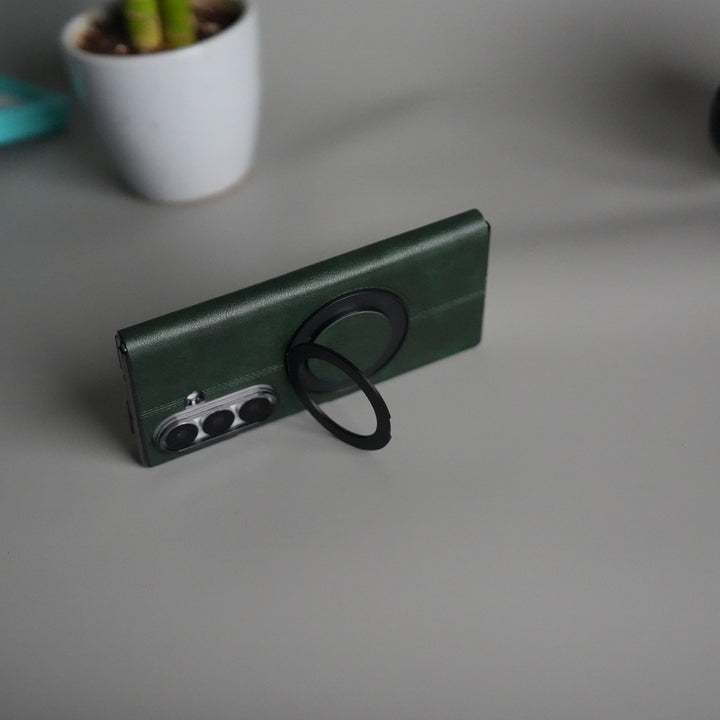 Galaxy Z Fold 5 Luxury Leather Rotating Ring Stand Case