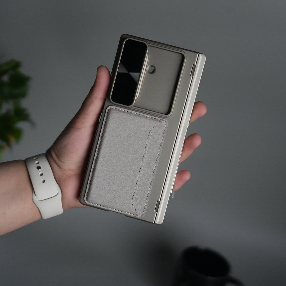 Galaxy Z Fold 7 Camera Shutter Case | Slim Hard Back Cover with Card Holder & Hinge Kickstand | Shockproof Protective Case