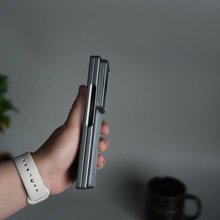 Galaxy Z Fold 7 Camera Shutter Case | Slim Hard Back Cover with Card Holder & Hinge Kickstand | Shockproof Protective Case