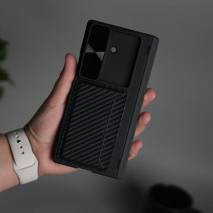 Galaxy Z Fold 7 Camera Shutter Case | Slim Hard Back Cover with Card Holder & Hinge Kickstand | Shockproof Protective Case