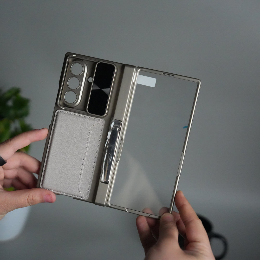 Galaxy Z Fold 7 Camera Shutter Case | Slim Hard Back Cover with Card Holder & Hinge Kickstand | Shockproof Protective Case