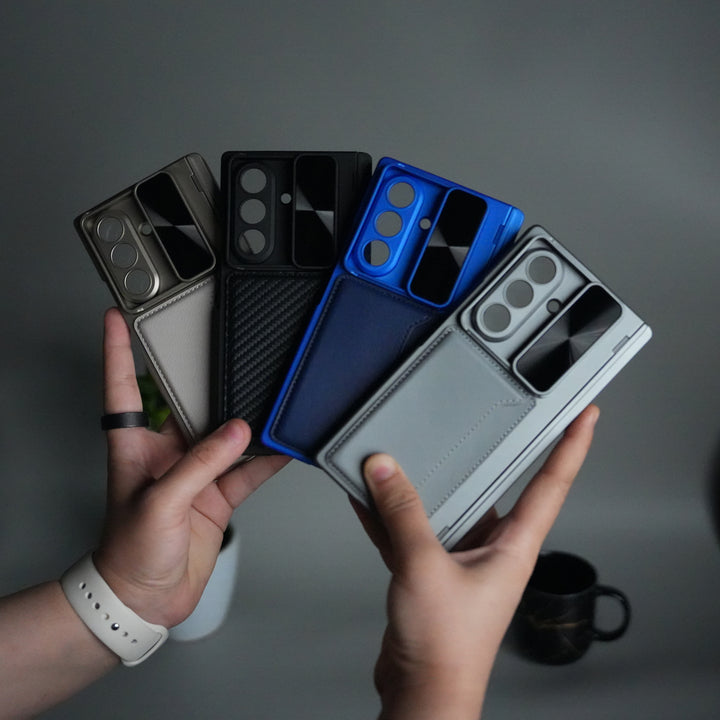 Galaxy Z Fold 7 Camera Shutter Case | Slim Hard Back Cover with Card Holder & Hinge Kickstand | Shockproof Protective Case