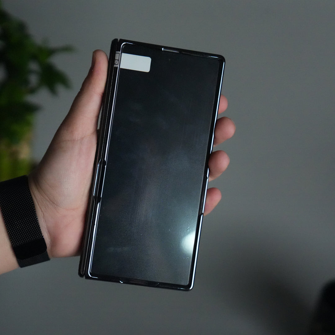 Galaxy Z Fold 7 Carbon Fiber Texture Case with Front Glass Protection | Chrome Plated Frame & Kick Stand