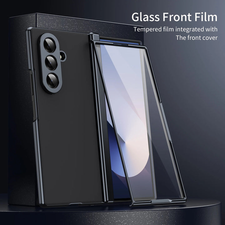 Galaxy Z Fold 7 Luxury Plating Hinge Phone Case Front Glass Protective Film Matte PC Cover