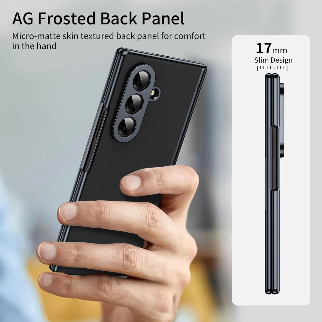 Galaxy Z Fold 7 Luxury Plating Hinge Phone Case Front Glass Protective Film Matte PC Cover