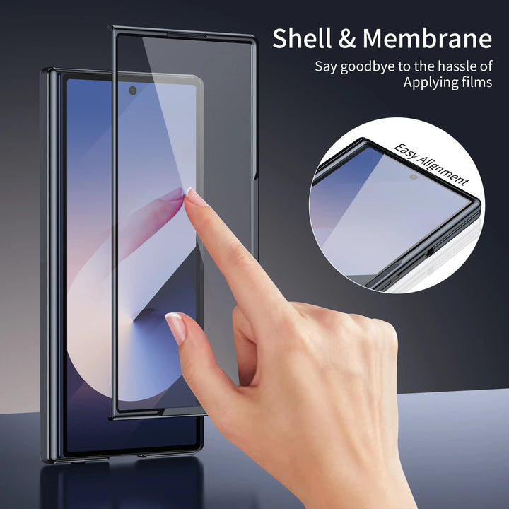 Galaxy Z Fold 7 Luxury Plating Hinge Phone Case Front Glass Protective Film Matte PC Cover