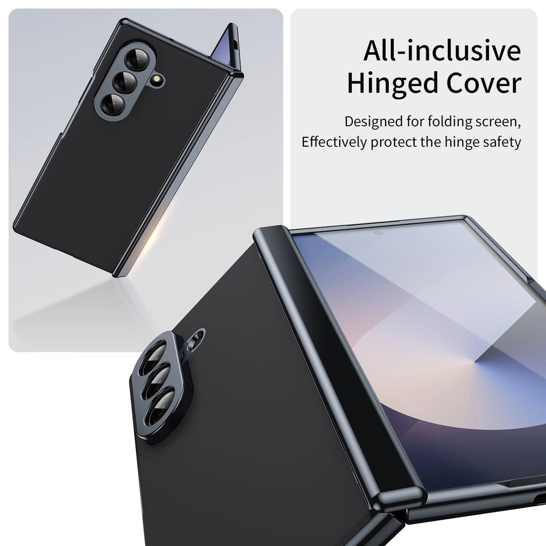 Galaxy Z Fold 7 Luxury Plating Hinge Phone Case Front Glass Protective Film Matte PC Cover