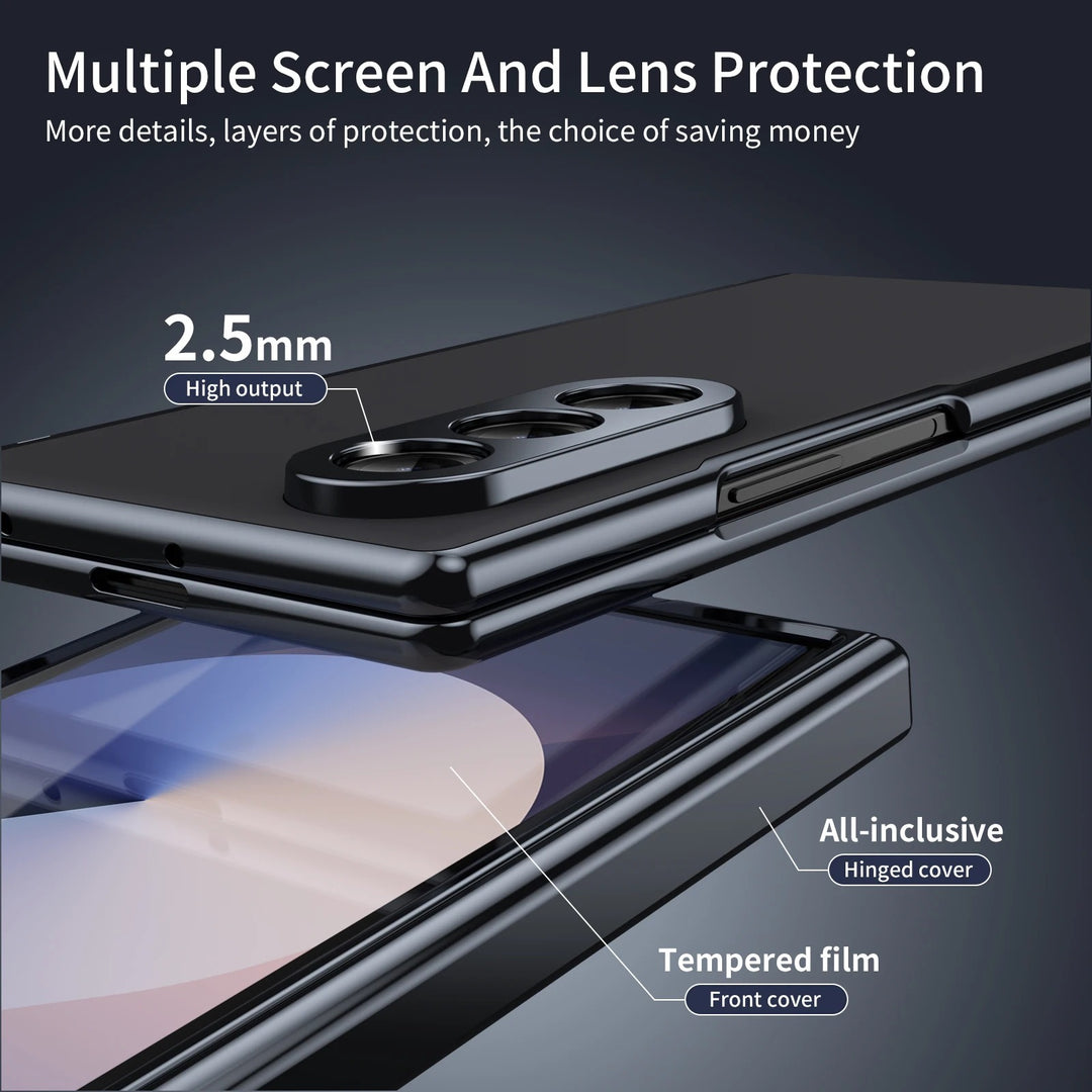 Galaxy Z Fold 7 Luxury Plating Hinge Phone Case Front Glass Protective Film Matte PC Cover