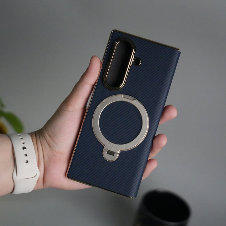 Galaxy Z Fold 7 Premium Carbon-Texture Ring Stand Flip Case | Metal Kickstand | Slim & Protective Cover 16