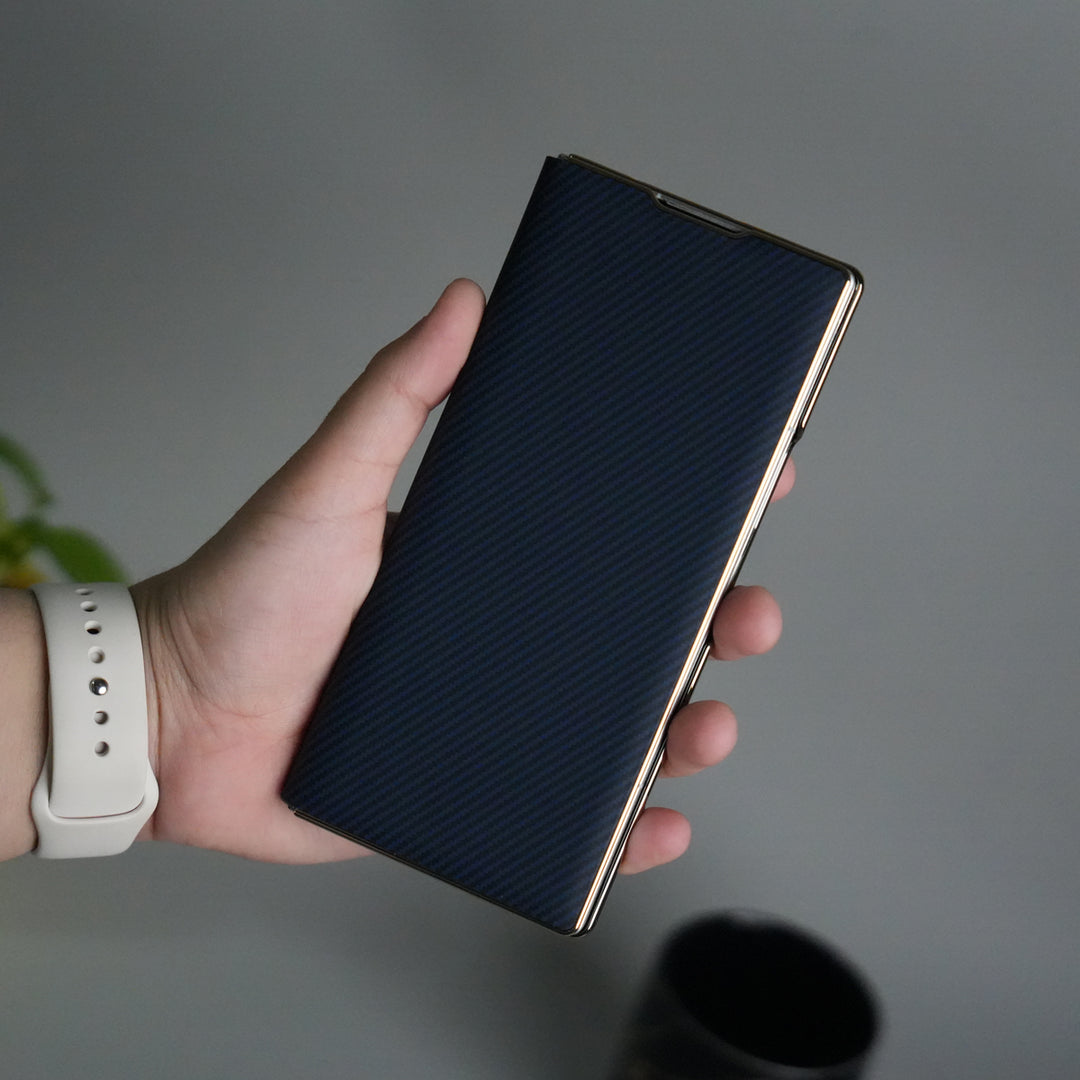 Galaxy Z Fold 7 Premium Carbon-Texture Ring Stand Flip Case | Metal Kickstand | Slim & Protective Cover