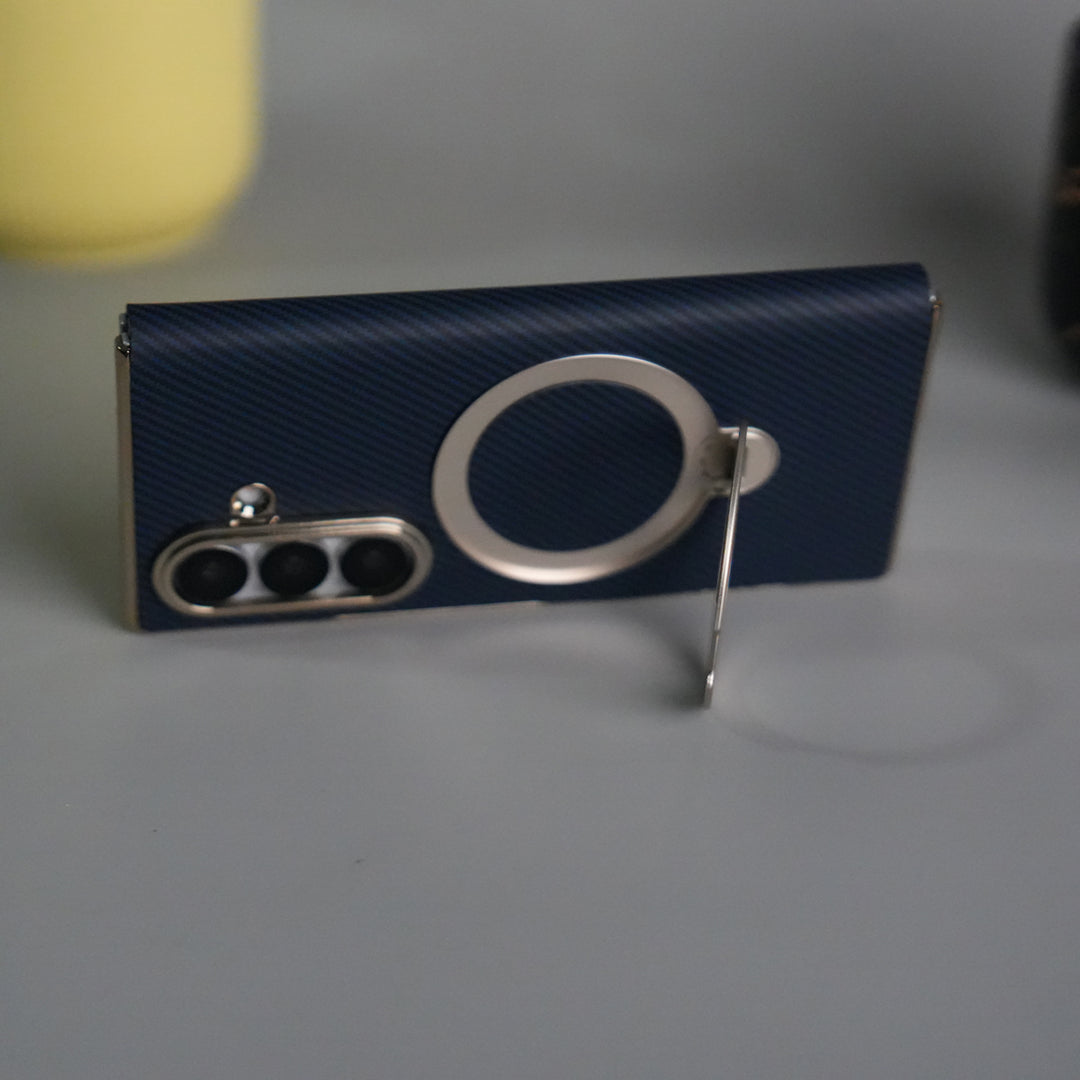 Galaxy Z Fold 7 Premium Carbon-Texture Ring Stand Flip Case | Metal Kickstand | Slim & Protective Cover