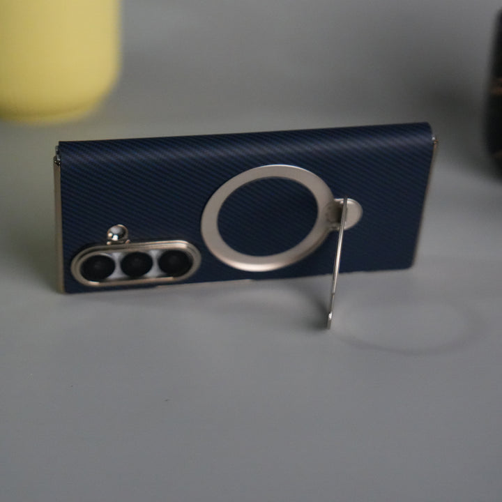 Galaxy Z Fold 7 Premium Carbon-Texture Ring Stand Flip Case | Metal Kickstand | Slim & Protective Cover