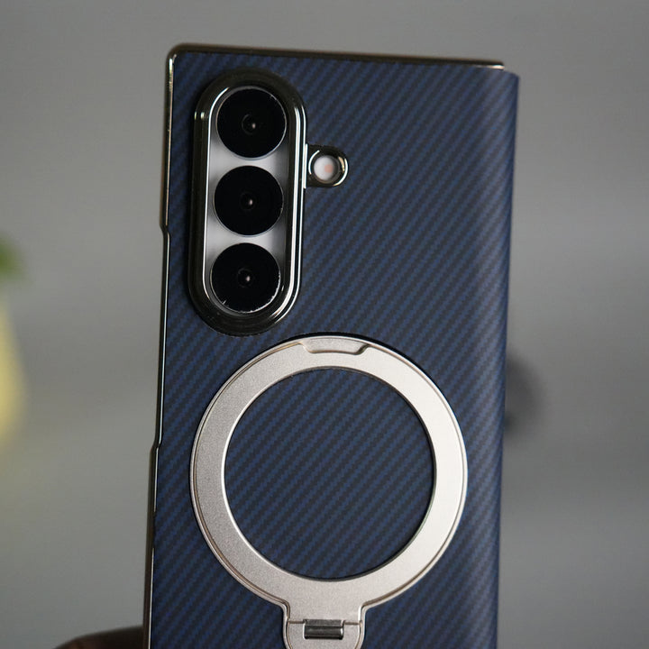 Galaxy Z Fold 7 Premium Carbon-Texture Ring Stand Flip Case | Metal Kickstand | Slim & Protective Cover
