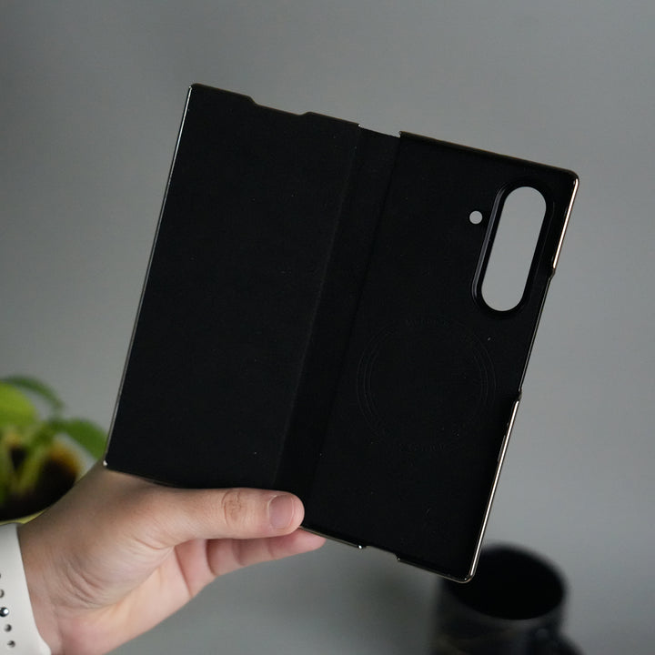 Galaxy Z Fold 7 Premium Carbon-Texture Ring Stand Flip Case | Metal Kickstand | Slim & Protective Cover