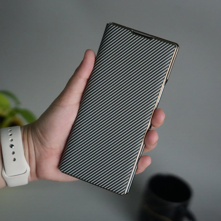 Galaxy Z Fold 7 Premium Carbon-Texture Ring Stand Flip Case | Metal Kickstand | Slim & Protective Cover