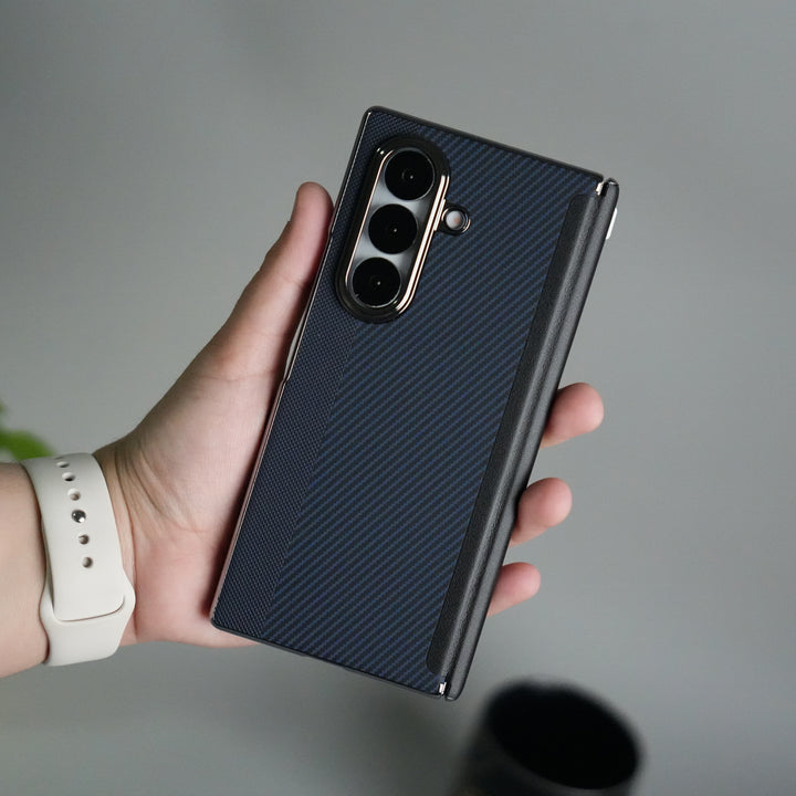 Galaxy Z Fold 7 Premium Fiber Stripe Design Slim Case Hinge Protection (Front + Back Cover)