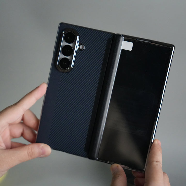 Galaxy Z Fold 7 Premium Fiber Stripe Design Slim Case Hinge Protection (Front + Back Cover)