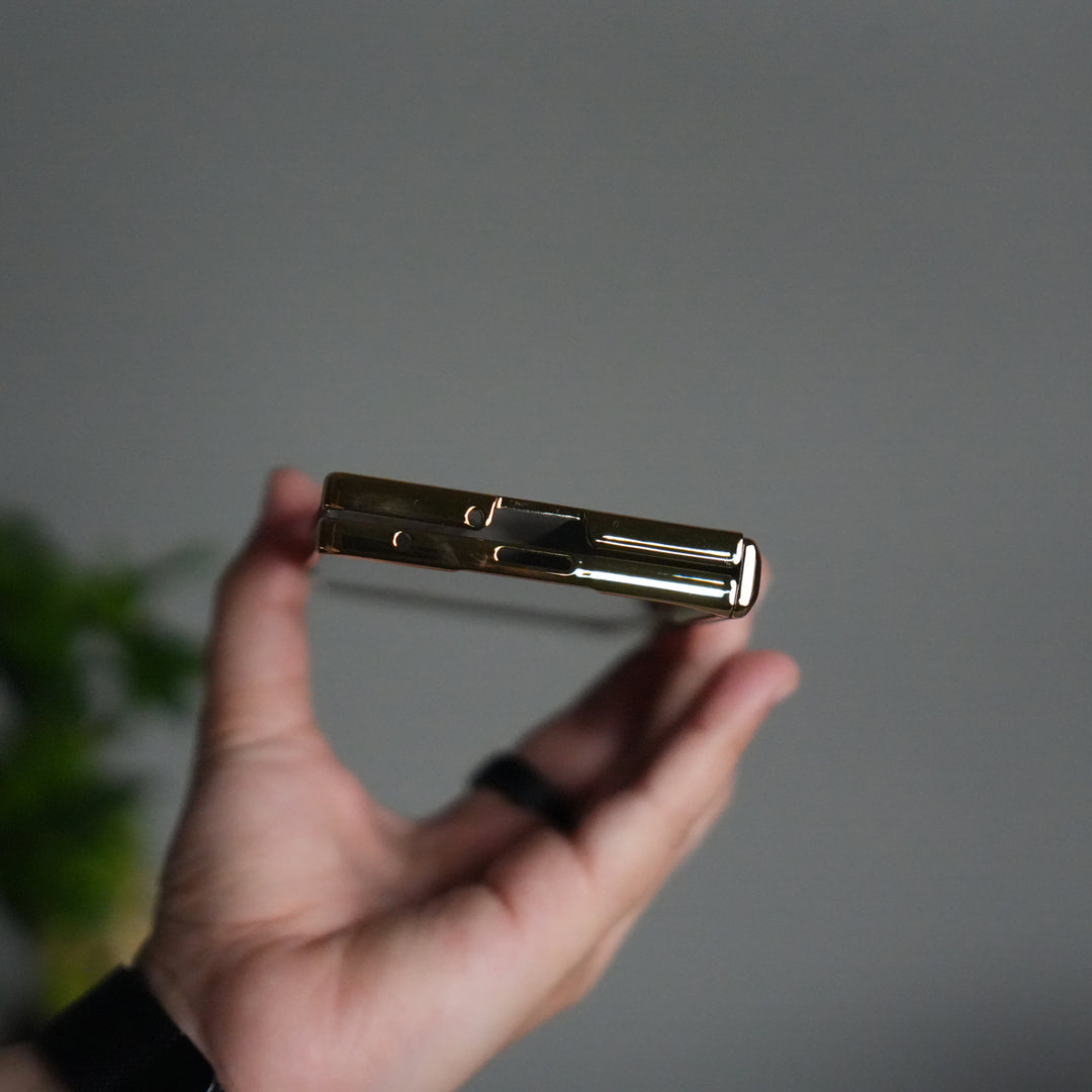 Galaxy Z Fold 7 Premium Leather Case | Front Glass | Gold Plated Camera Frame with Kickstand