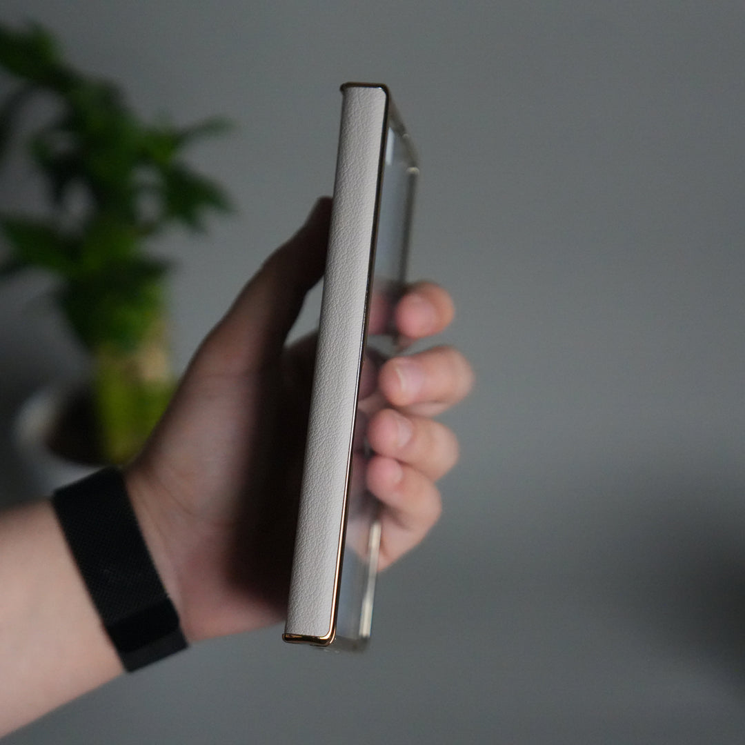 Galaxy Z Fold 7 Premium Leather Case | Front Glass | Gold Plated Camera Frame with Kickstand