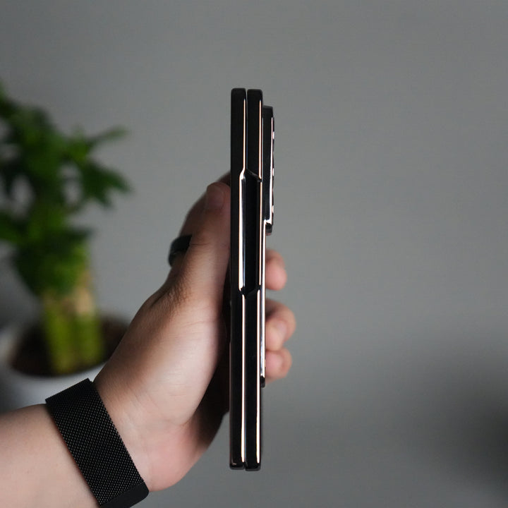 Galaxy Z Fold 7 Premium Leather Case | Front Glass | Silver Plated Camera Frame with Kickstand (Copy)