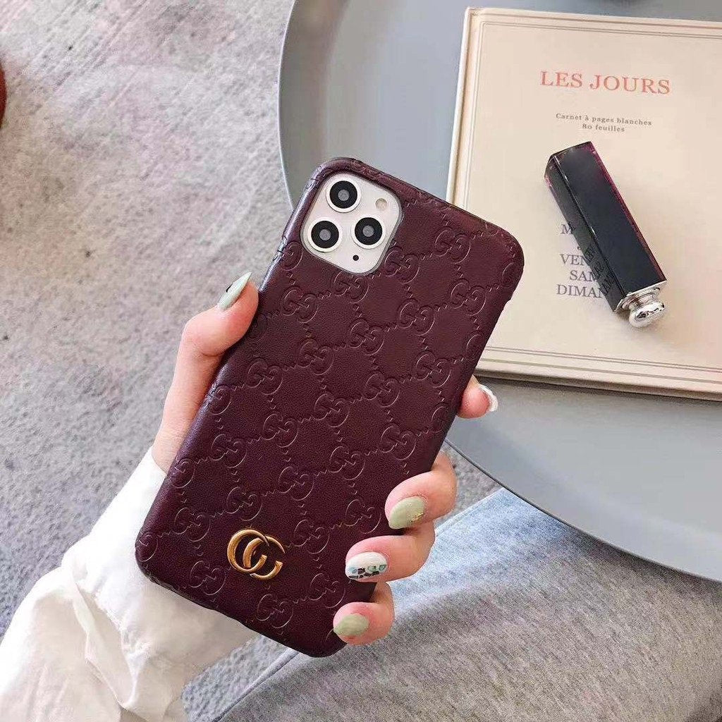 iPhone 15 Series Luxury GG Fashion Leather Brand Case Cover