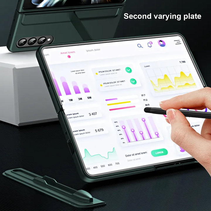 Samsung Galaxy Z Fold 4 Matte Finish Detachable Pen Holder Kickstand Case Cover
