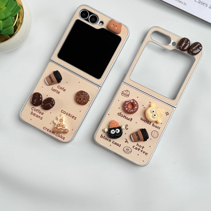 Samsung Galaxy Z Flip 6 Donut Wool Coal Coffee Teddy Cover With Charm Holder