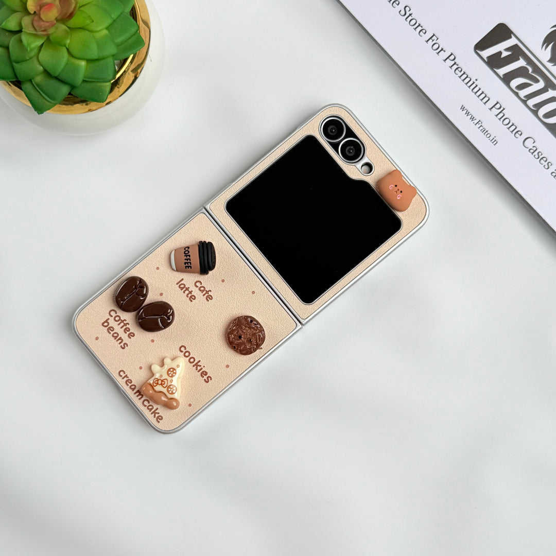 Samsung Galaxy Z Flip 6 Donut Wool Coal Coffee Teddy Cover With Charm Holder