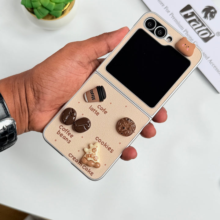 Samsung Galaxy Z Flip 6 Donut Wool Coal Coffee Teddy Cover With Charm Holder