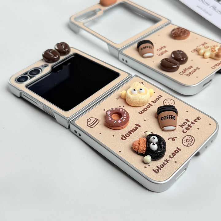 Samsung Galaxy Z Flip 6 Donut Wool Coal Coffee Teddy Cover With Charm Holder