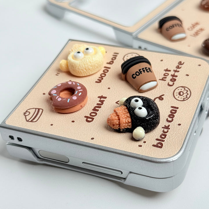 Samsung Galaxy Z Flip 6 Donut Wool Coal Coffee Teddy Cover With Charm Holder