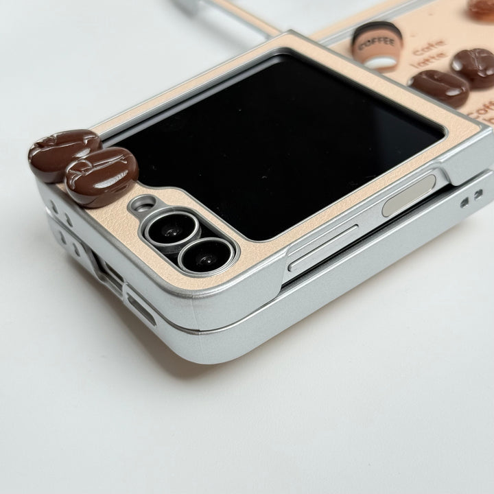 Samsung Galaxy Z Flip 6 Donut Wool Coal Coffee Teddy Cover With Charm Holder