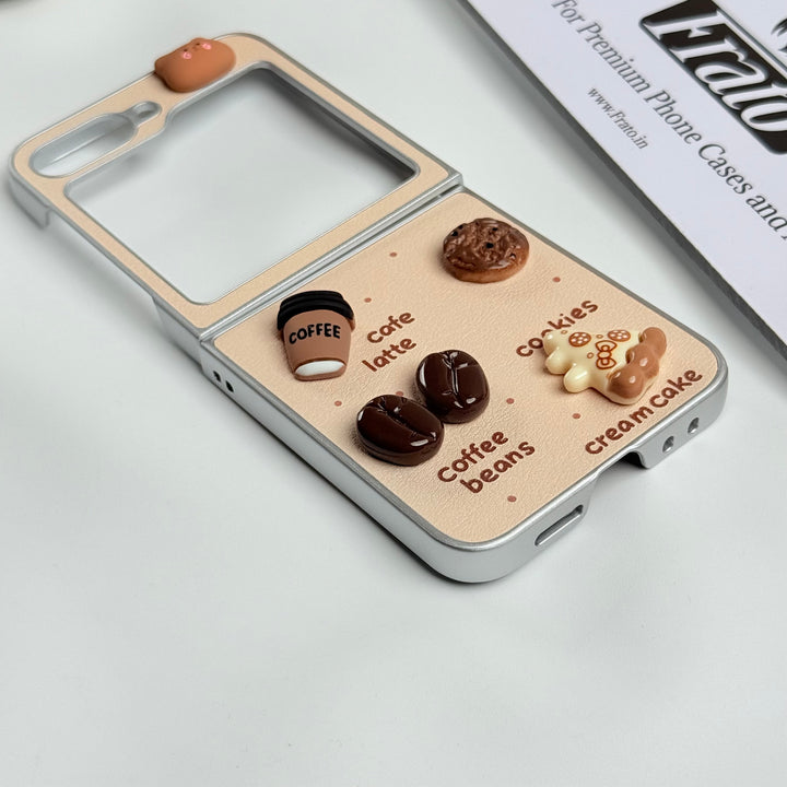 Samsung Galaxy Z Flip 6 Donut Wool Coal Coffee Teddy Cover With Charm Holder