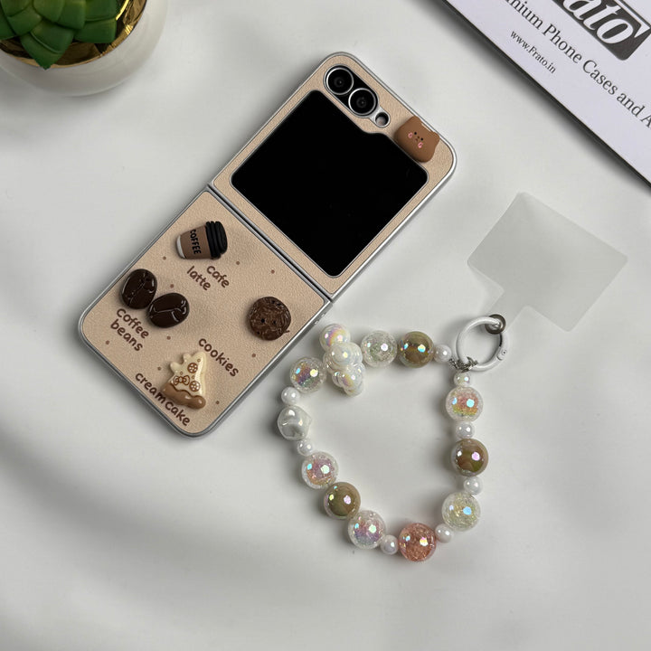 Samsung Galaxy Z Flip 6 Donut Wool Coal Coffee Teddy Cover With Charm Holder