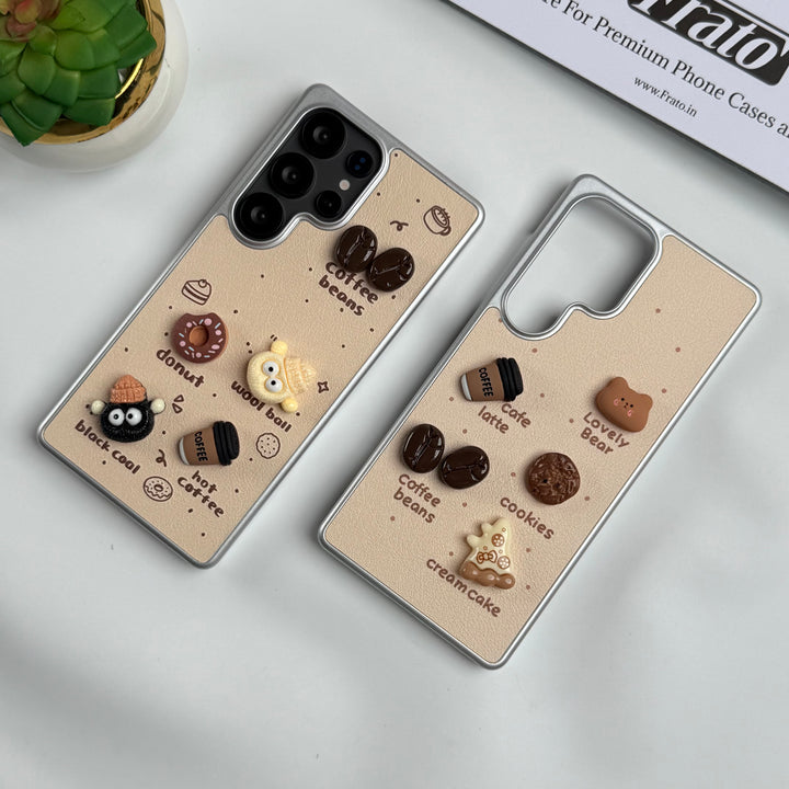 Samsung Galaxy S24 Ultra Donut Wool Coal Coffee Teddy Cover With Charm Holder
