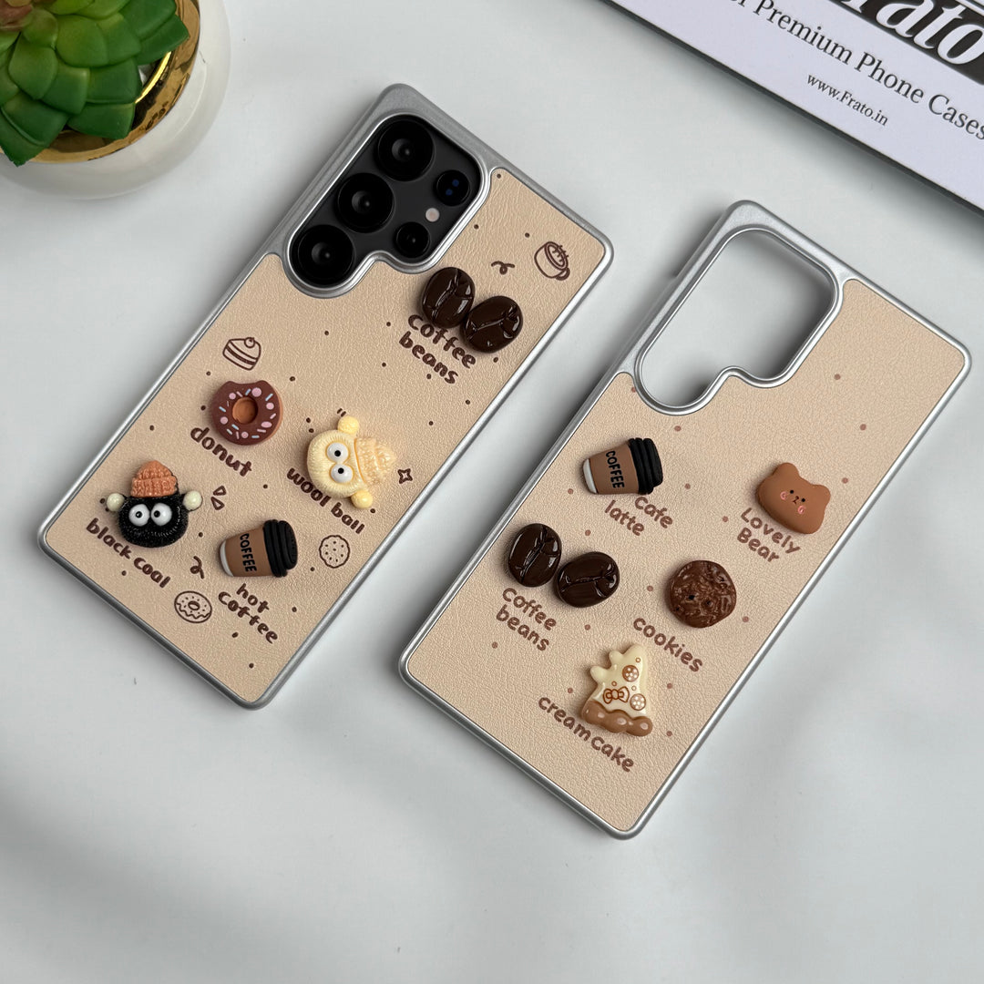 Samsung Galaxy S24 Ultra Donut Wool Coal Coffee Teddy Cover With Charm Holder