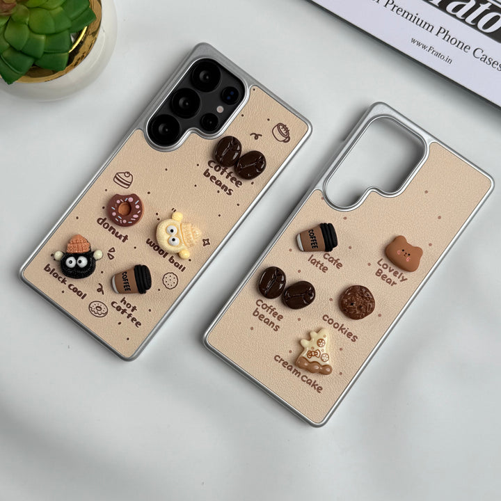 Samsung Galaxy S24 Ultra Donut Wool Coal Coffee Teddy Cover With Charm Holder