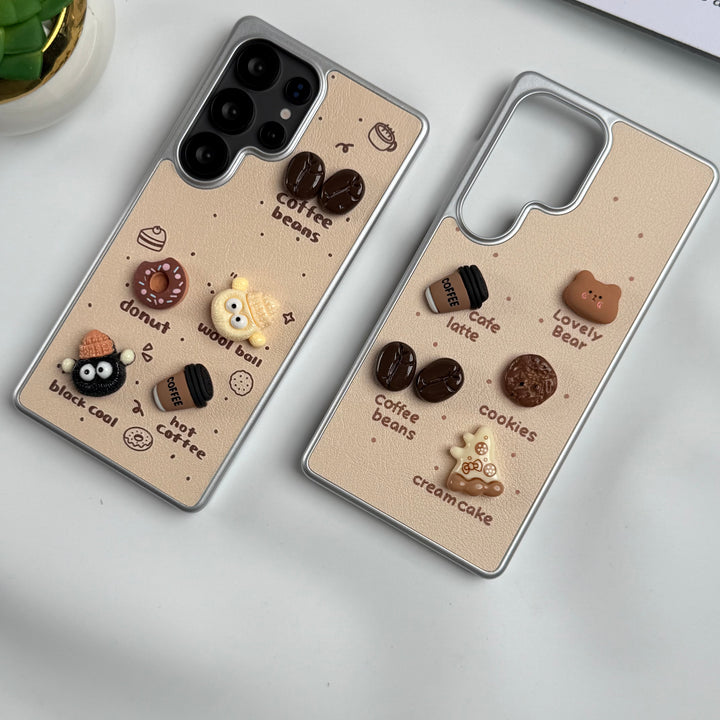Samsung Galaxy S24 Ultra Donut Wool Coal Coffee Teddy Cover With Charm Holder