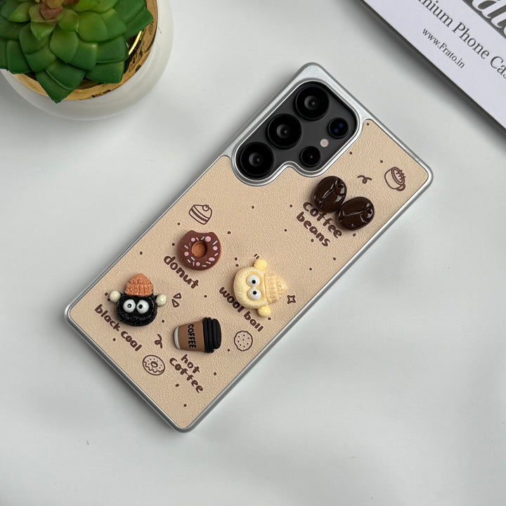 Samsung Galaxy S24 Ultra Donut Wool Coal Coffee Teddy Cover With Charm Holder