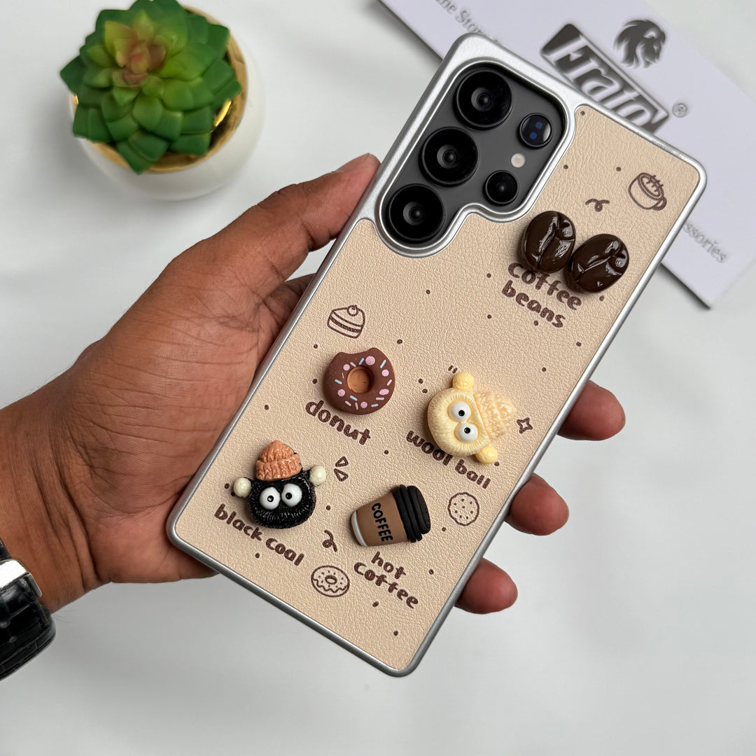 Samsung Galaxy S24 Ultra Donut Wool Coal Coffee Teddy Cover With Charm Holder