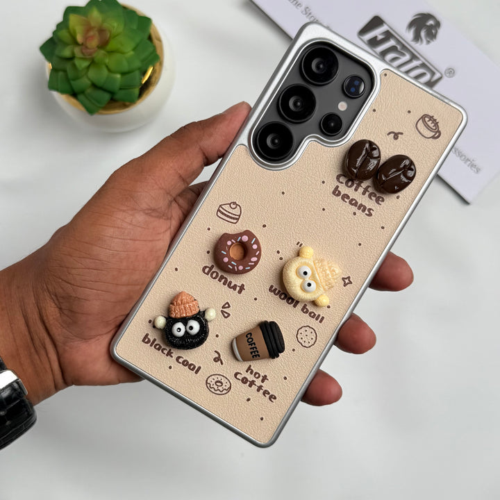 Samsung Galaxy S24 Ultra Donut Wool Coal Coffee Teddy Cover With Charm Holder