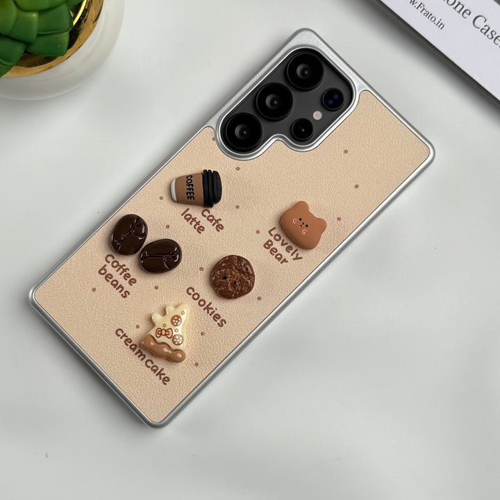 Samsung Galaxy S24 Ultra Donut Wool Coal Coffee Teddy Cover With Charm Holder