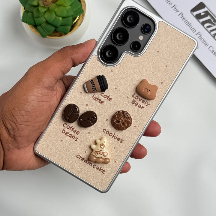 Samsung Galaxy S24 Ultra Donut Wool Coal Coffee Teddy Cover With Charm Holder