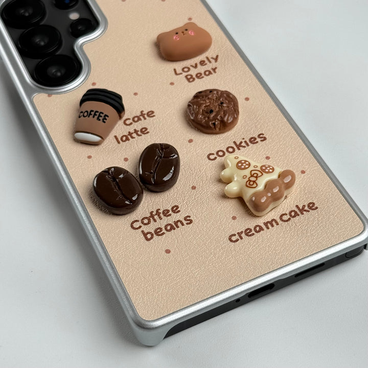 Samsung Galaxy S24 Ultra Donut Wool Coal Coffee Teddy Cover With Charm Holder