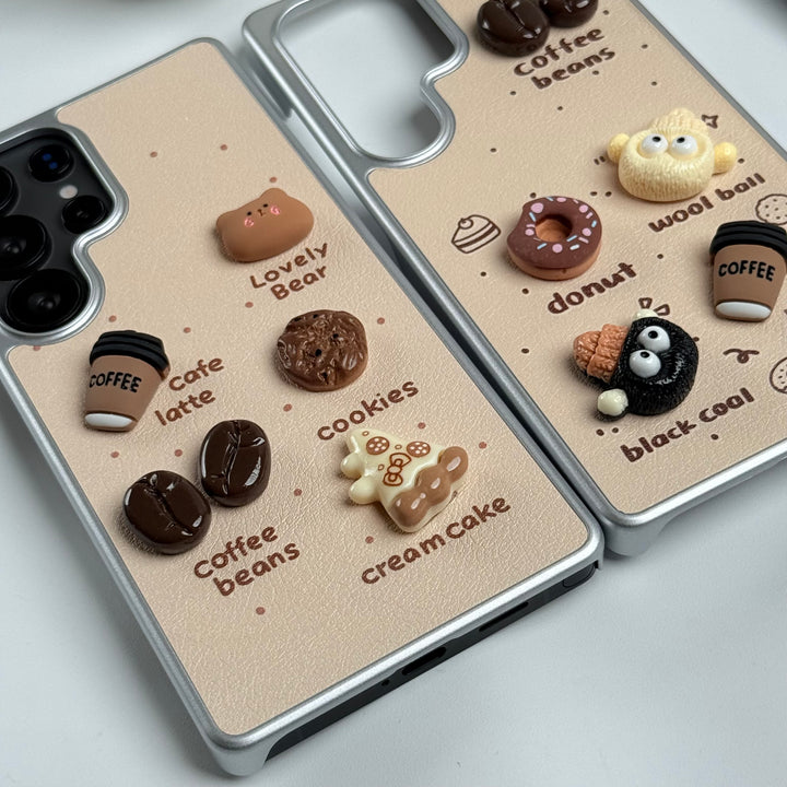 Samsung Galaxy S24 Ultra Donut Wool Coal Coffee Teddy Cover With Charm Holder