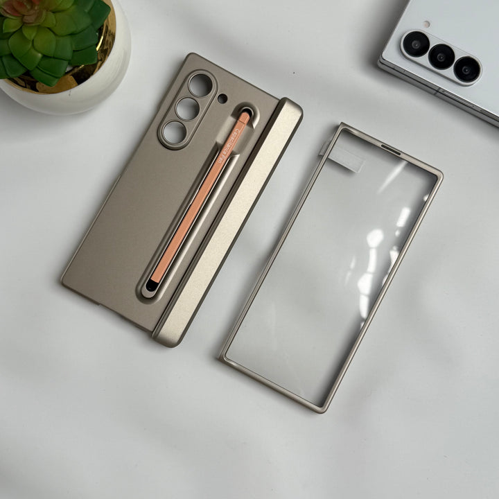 Samsung Galaxy Z Fold 6 Metal S-Pen front Glass Protection Hinge Case Folding Cover Golden